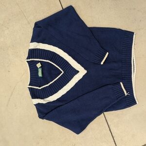 Vintage Boston Girl Blue and White V-Neck Sweater 100% Cotton